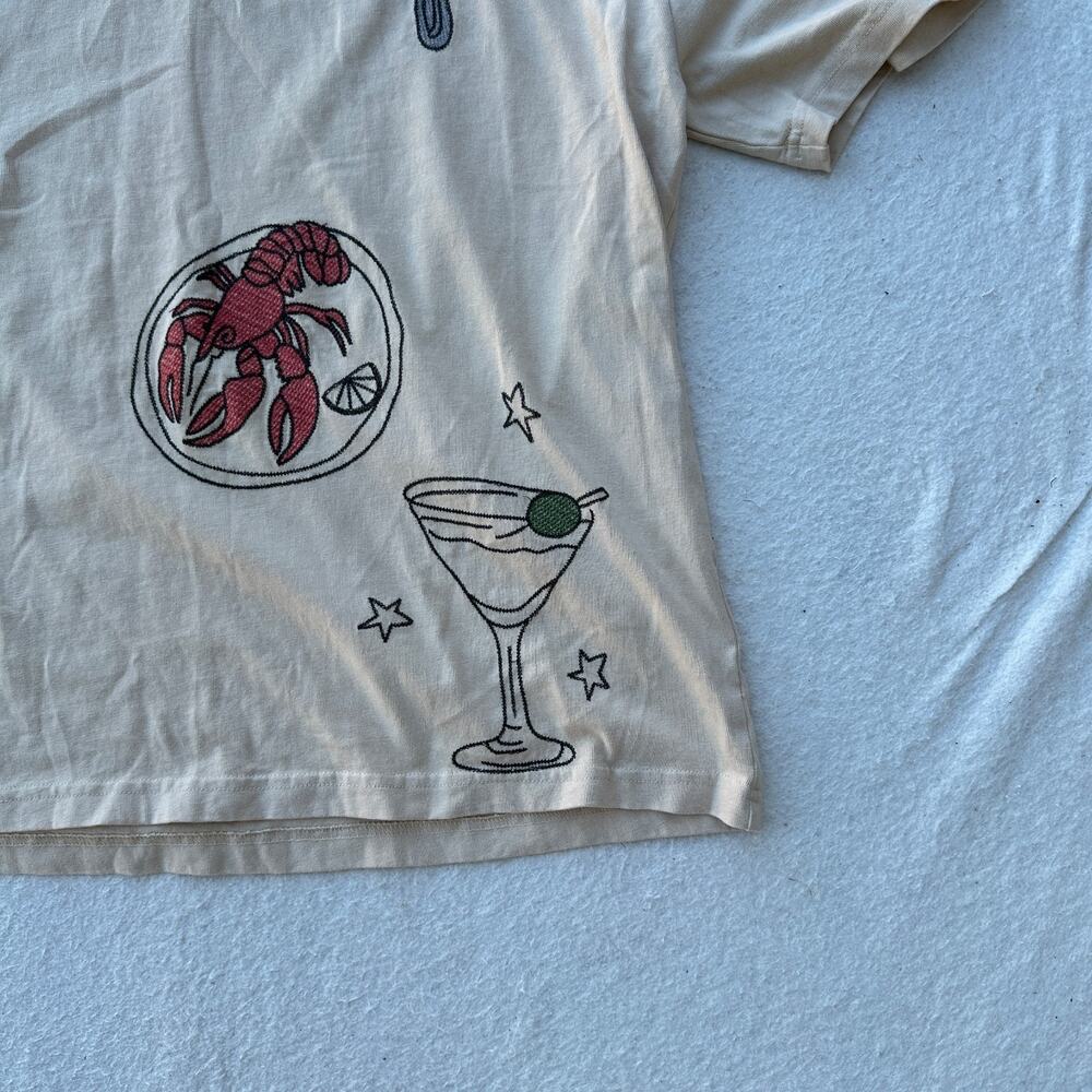 Free People X Denim And Bone Dinner Party Tee Women's XS Green Embroidered - NWT - Picture 3 of 10
